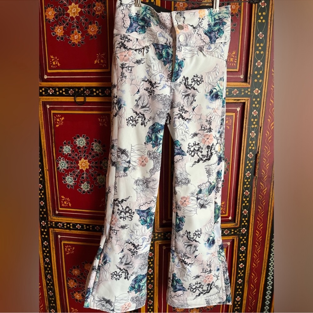 Obermeyer Print Ski Snowboard Snow Pants Teen Girls Medium 10-12 Extend Wear